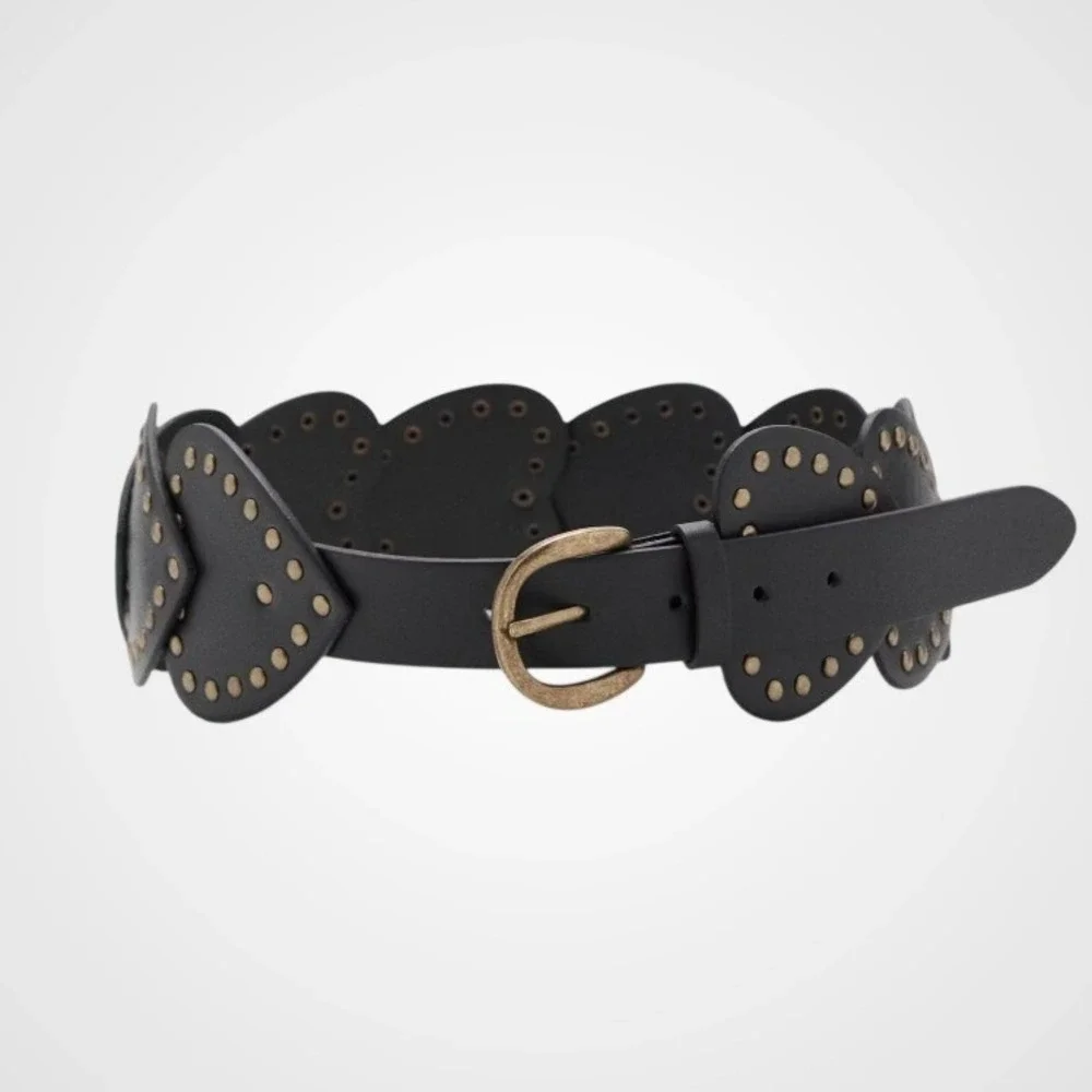 NWT Mango Studded Heart Belt XS/S Black Fairy Grunge Y2K Concert Western